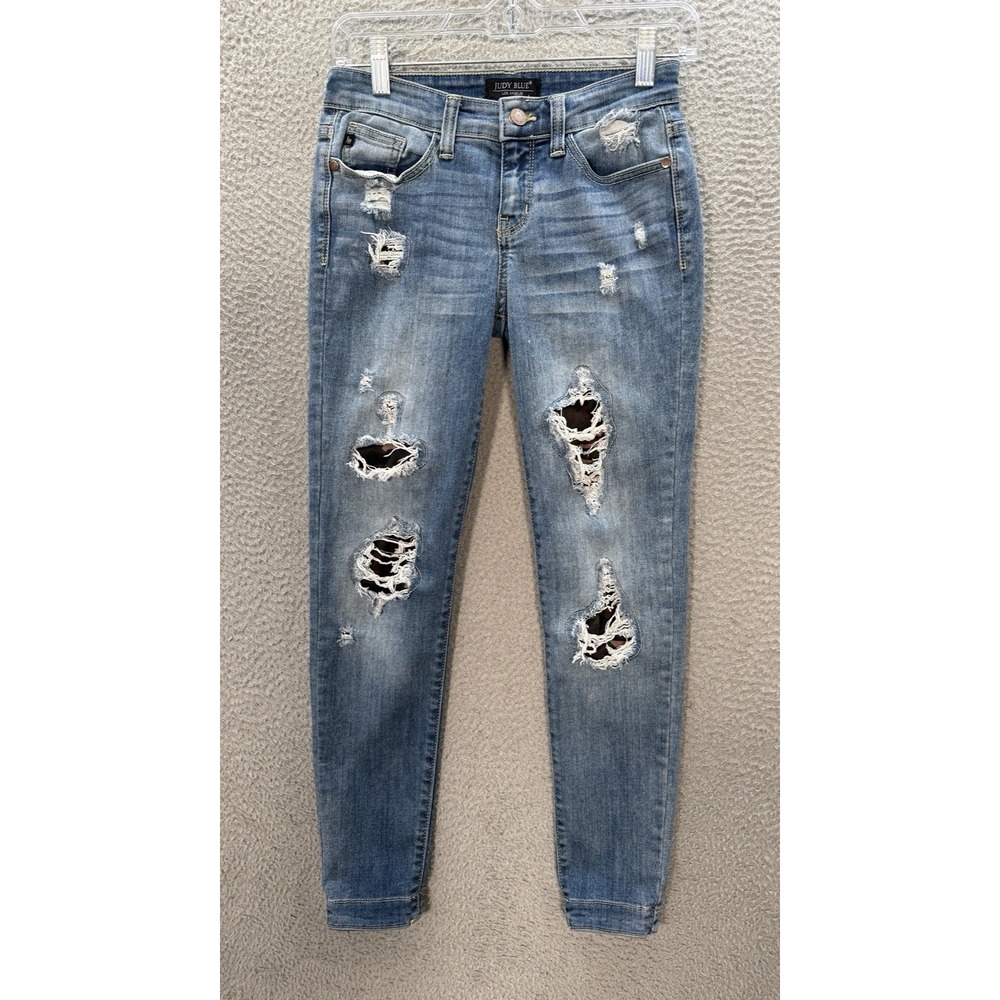 Judy Blue Jeans Womens 3/26‎ Blue Janette Camo Patch Skinny Distressed Preppy